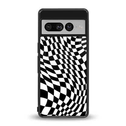 Trippy BW Checkers back phone cover | glass case for google pixel 7 pro