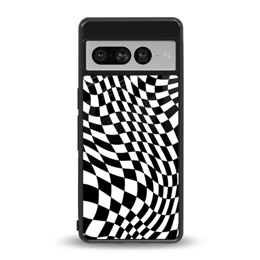 Trippy BW Checkers back phone cover | glass case for google pixel 7 pro