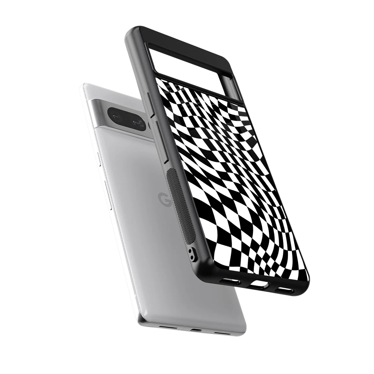 Trippy BW Checkers sleek google pixel 7 pro cover with tempered glass back and TPU edges