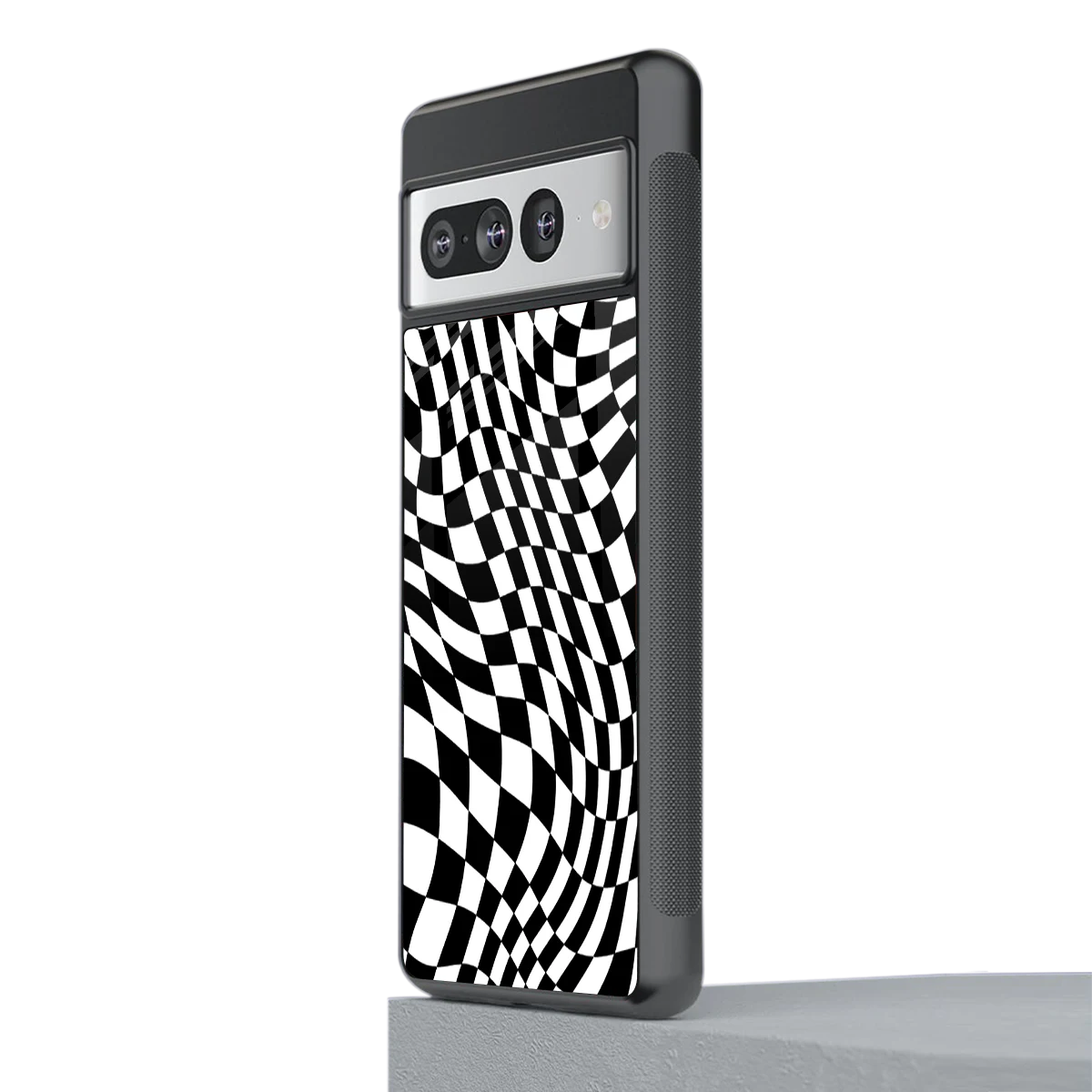 Trippy BW Checkers stylish phone case for google pixel 7 pro | glossy glass and slim fit