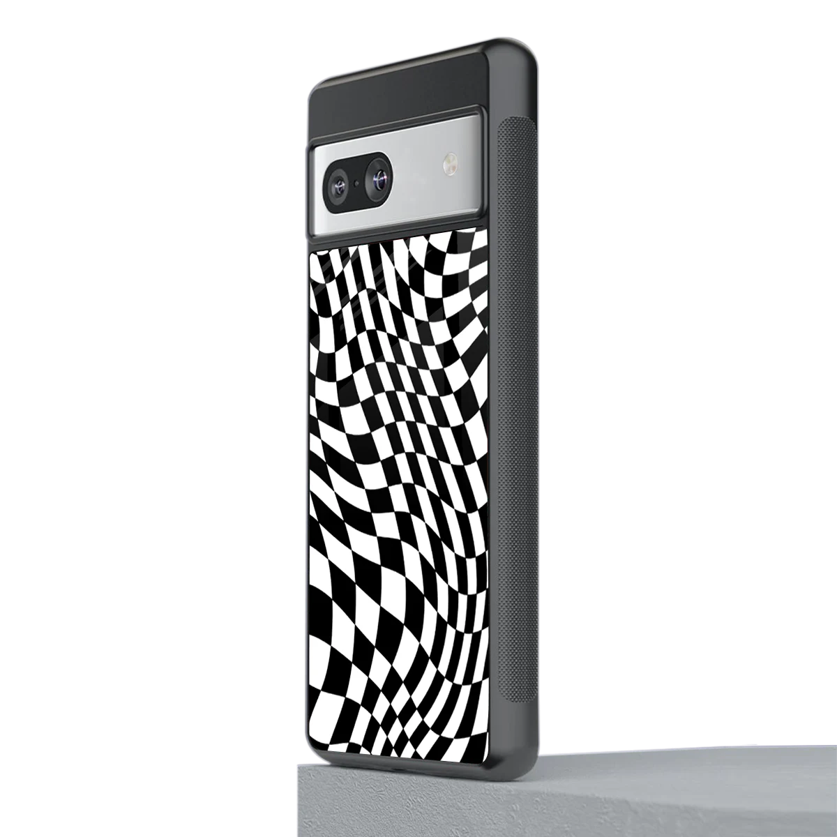 Trippy BW Checkers stylish phone case for google pixel 7a | glossy glass and slim fit
