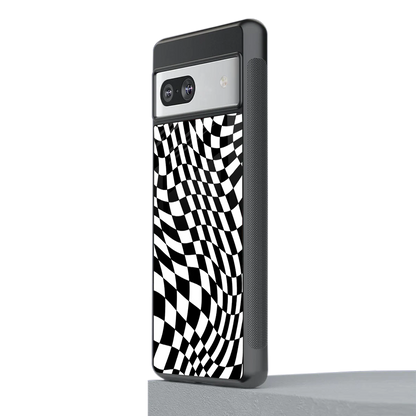 Trippy BW Checkers stylish phone case for google pixel 7a | glossy glass and slim fit