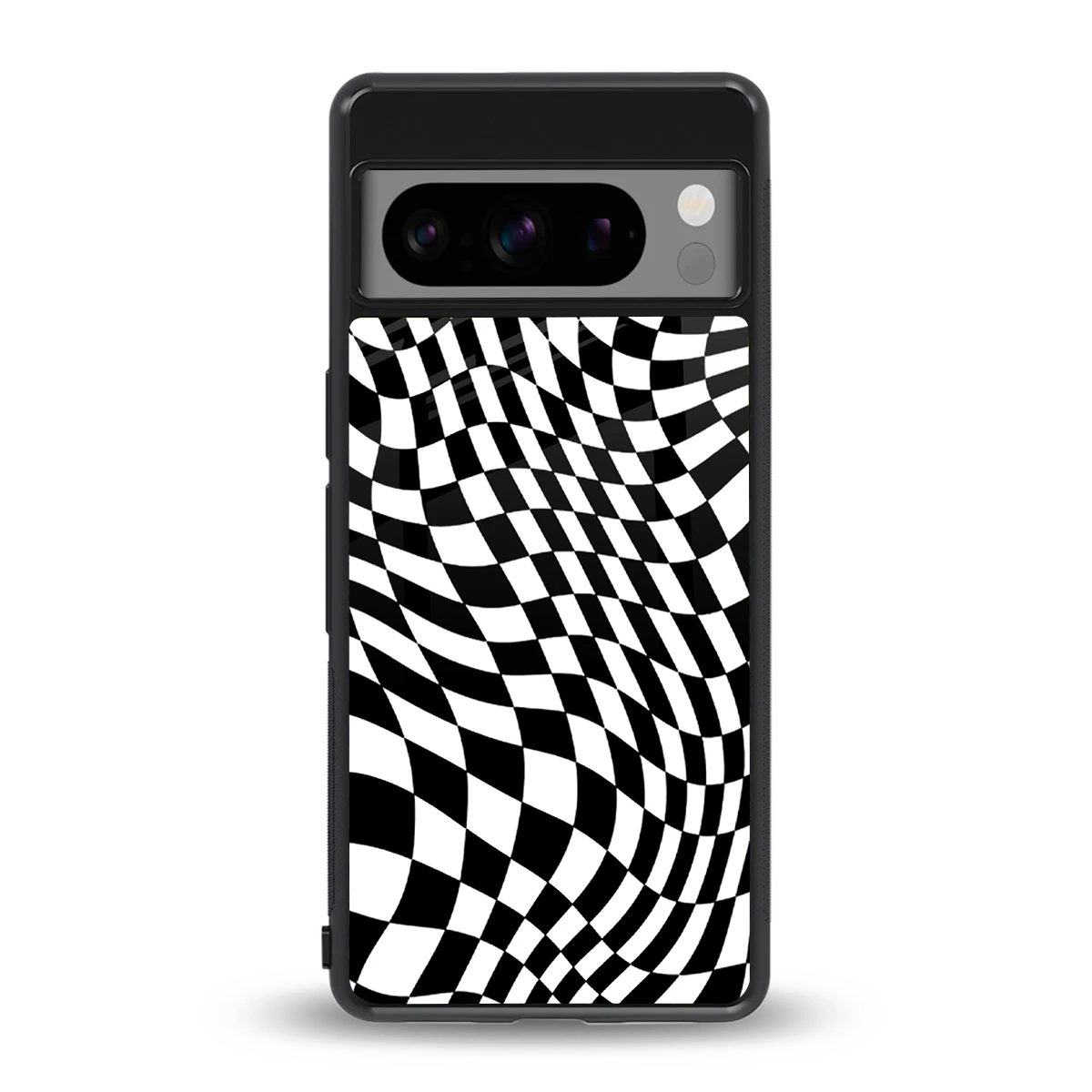 Trippy BW Checkers back phone cover | glass case for google pixel 8 pro
