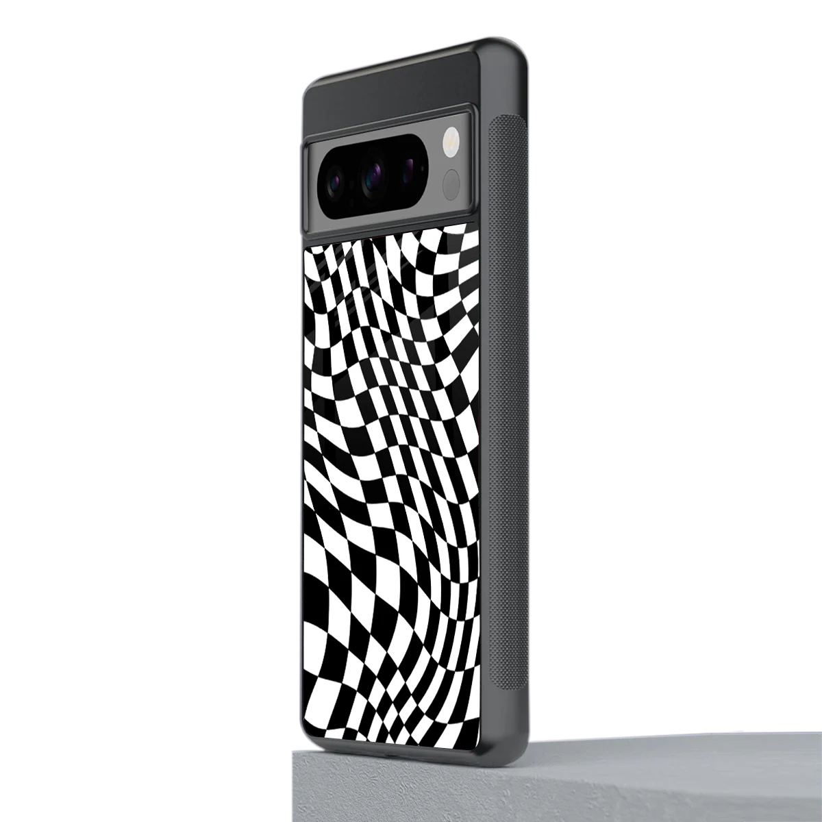 Trippy BW Checkers stylish phone case for google pixel 8 pro | glossy glass and slim fit