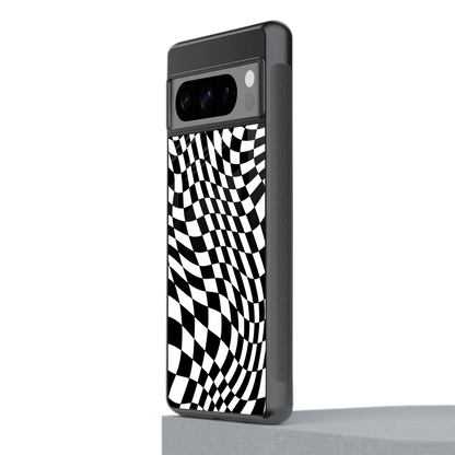 Trippy BW Checkers stylish phone case for google pixel 8 pro | glossy glass and slim fit