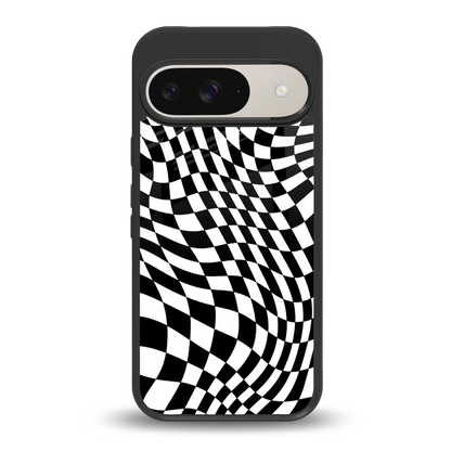 Trippy BW Checkers back phone cover | glass case for google pixel 9