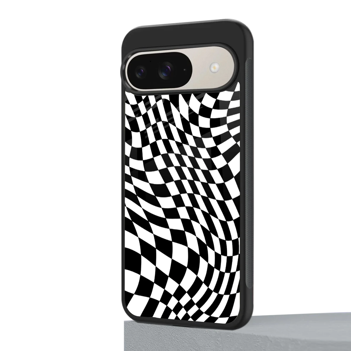 Trippy BW Checkers google pixel 9 mobile cover | shockproof glass phone case