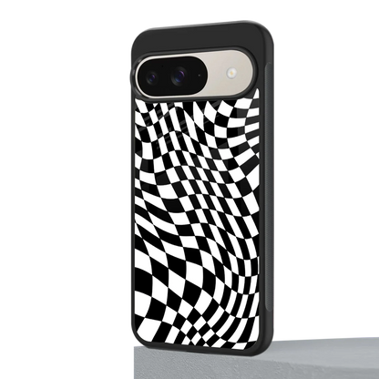 Trippy BW Checkers google pixel 9 mobile cover | shockproof glass phone case