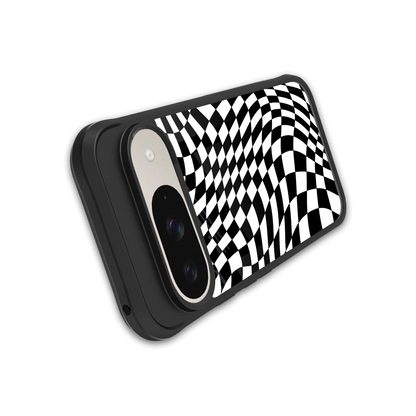 Trippy BW Checkers stylish phone case for google pixel 9 | glossy glass and slim fit