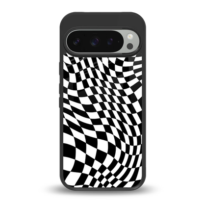 Trippy BW Checkers back phone cover | glass case for google pixel 9 pro