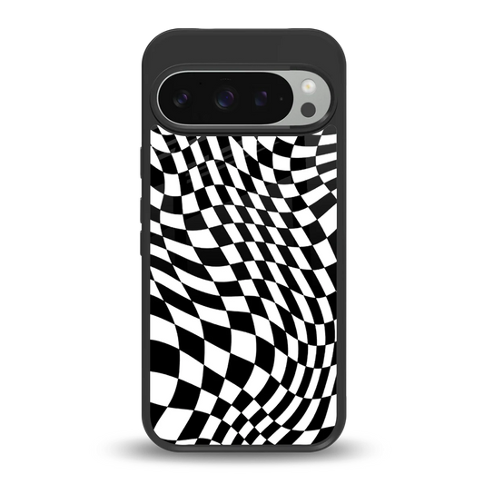 Trippy BW Checkers back phone cover | glass case for google pixel 9 pro