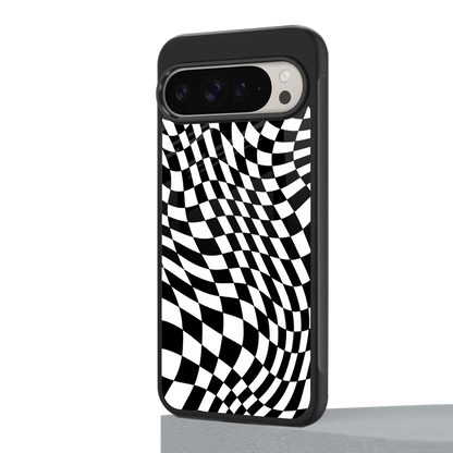 Trippy BW Checkers google pixel 9 pro mobile cover | shockproof glass phone case