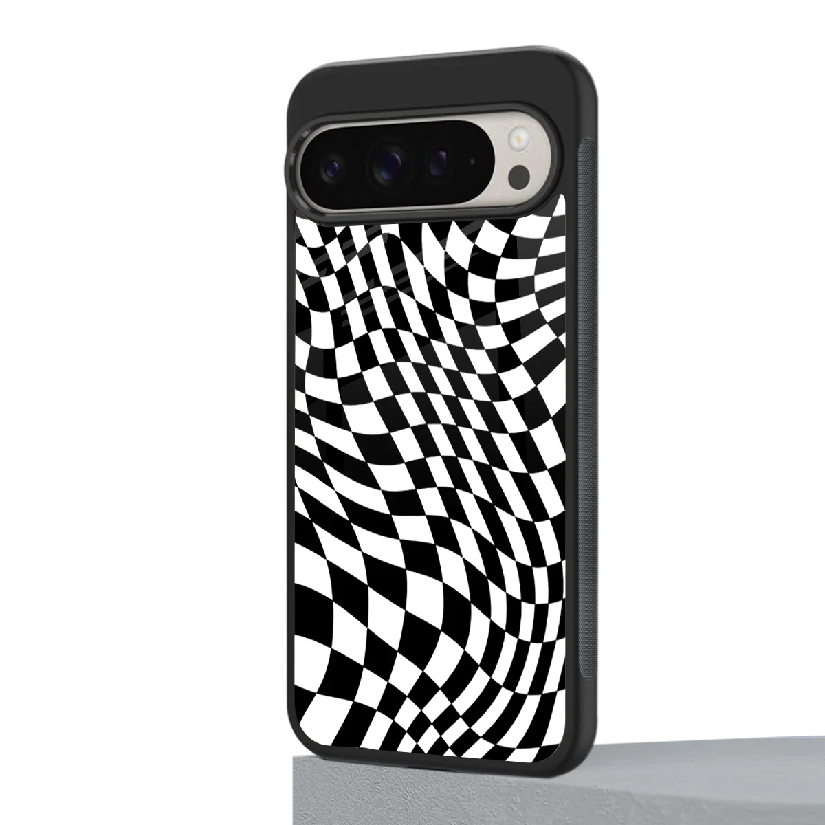 Trippy BW Checkers google pixel 9 pro xl mobile cover | shockproof glass phone case