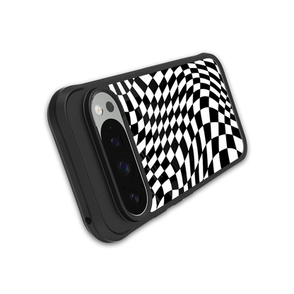 Trippy BW Checkers stylish phone case for google pixel 9 pro xl | glossy glass and slim fit