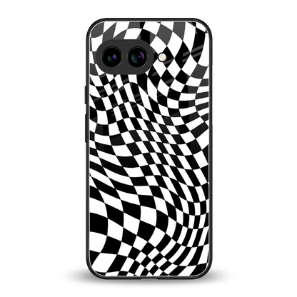Trippy BW Checkers back phone cover | glass case for google pixel 9a