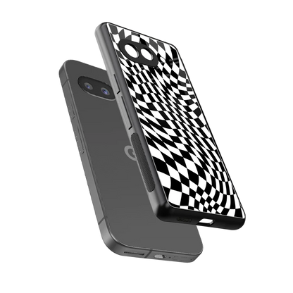 Trippy BW Checkers sleek google pixel 9a cover with tempered glass back and TPU edges