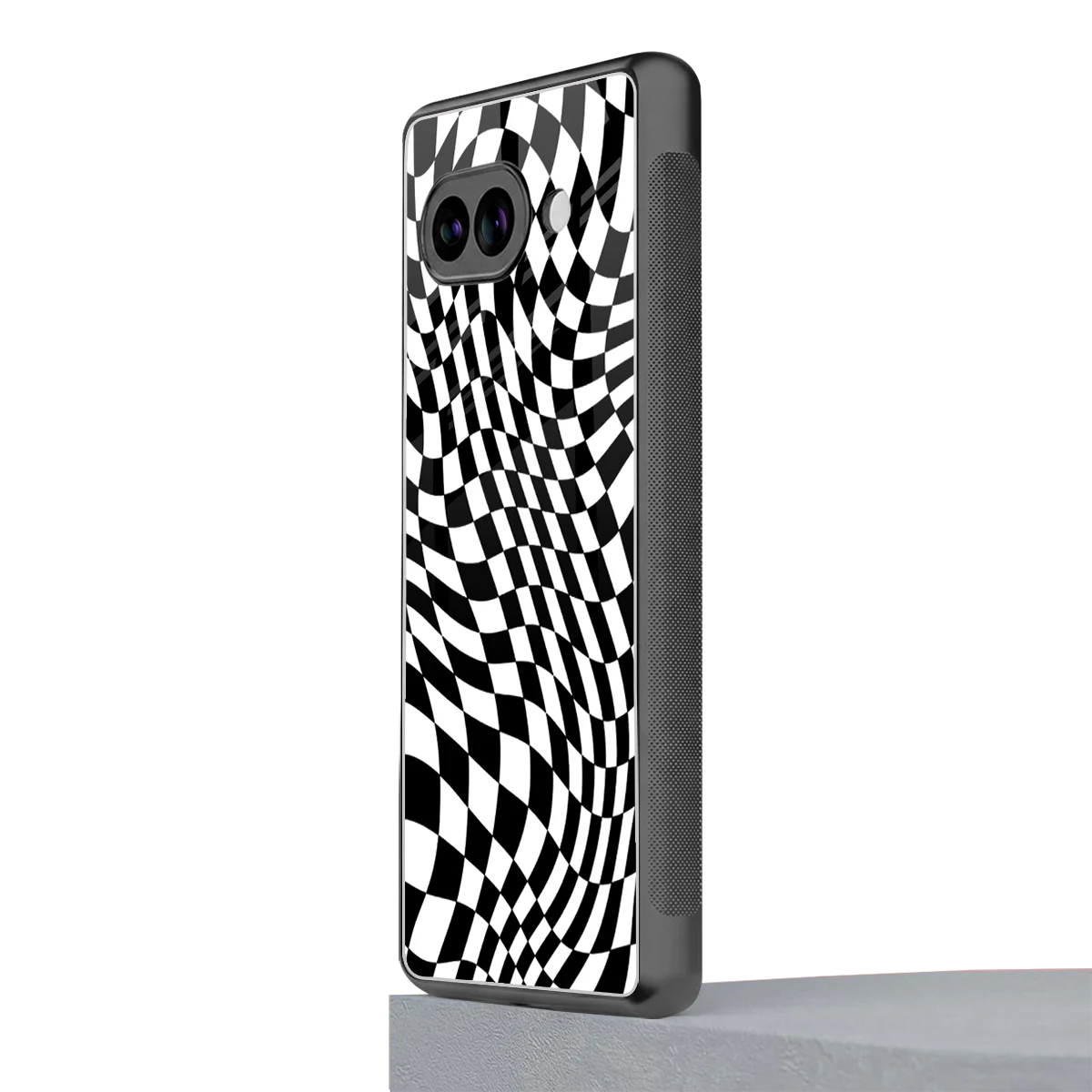 Trippy BW Checkers google pixel 9a mobile cover | shockproof glass phone case