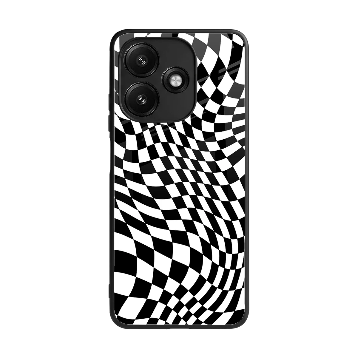 Trippy BW Checkers back phone cover | glass case for redmi 12 5g