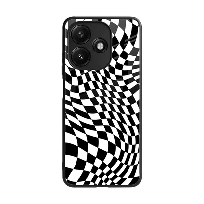 Trippy BW Checkers back phone cover | glass case for redmi 12 5g