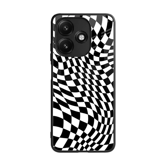 Trippy BW Checkers back phone cover | glass case for redmi 12 5g