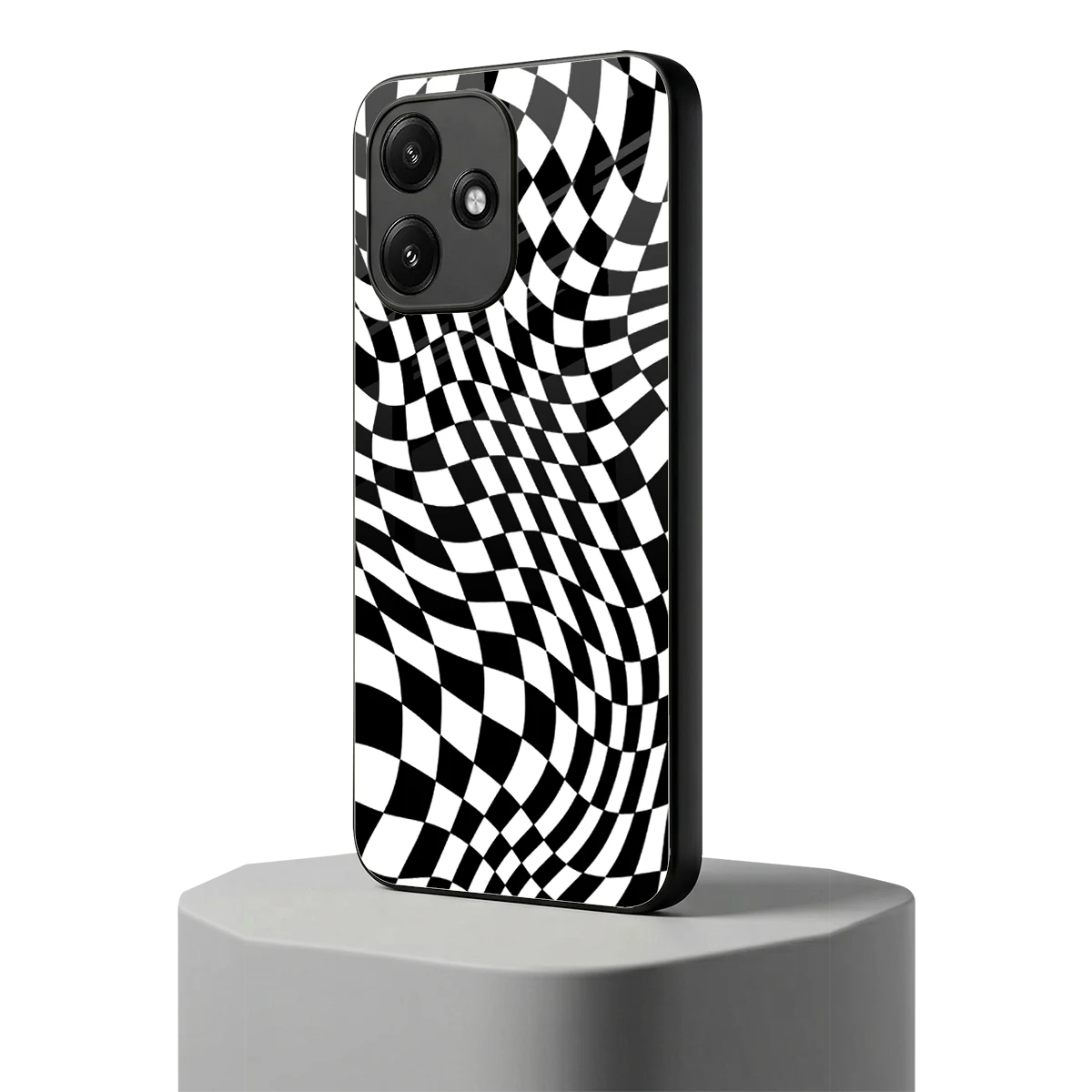 Trippy BW Checkers redmi 12 5g mobile cover | shockproof glass phone case