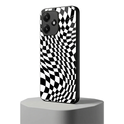 Trippy BW Checkers redmi 12 5g mobile cover | shockproof glass phone case