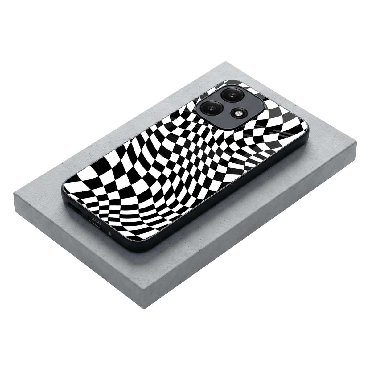 Trippy BW Checkers stylish phone case for redmi 12 5g | glossy glass and slim fit