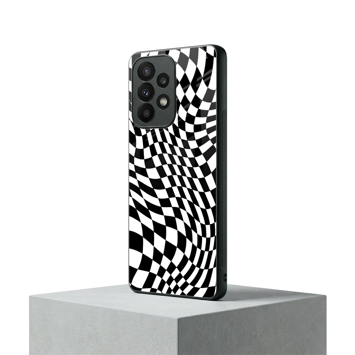 Trippy BW Checkers samsung galaxy a23 mobile cover | shockproof glass phone case