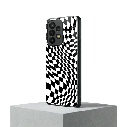 Trippy BW Checkers samsung galaxy a23 mobile cover | shockproof glass phone case