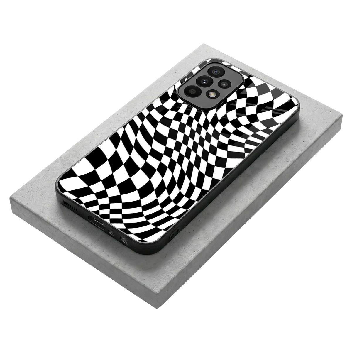 Trippy BW Checkers stylish phone case for samsung galaxy a23 | glossy glass and slim fit