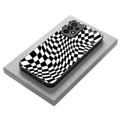 Trippy BW Checkers stylish phone case for samsung galaxy a23 | glossy glass and slim fit