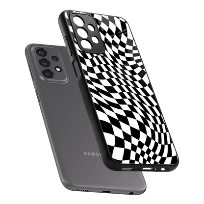 Trippy BW Checkers sleek samsung galaxy a23 cover with tempered glass back and TPU edges