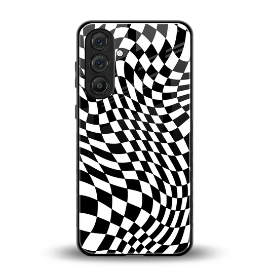 Trippy BW Checkers back phone cover | glass case for samsung galaxy m36 5g