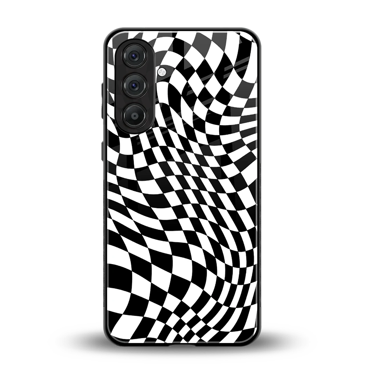 Trippy BW Checkers back phone cover | glass case for samsung galaxy m35 5g
