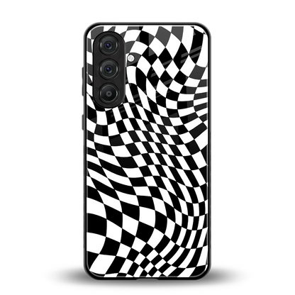 Trippy BW Checkers back phone cover | glass case for samsung galaxy m35 5g