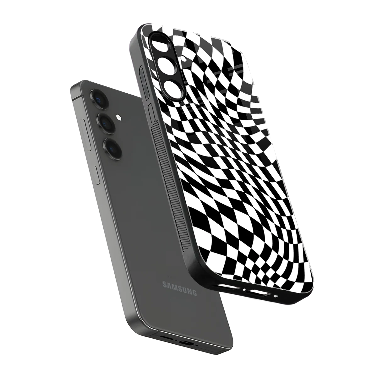 Trippy BW Checkers sleek samsung galaxy m35 5g cover with tempered glass back and TPU edges