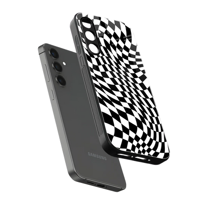 Trippy BW Checkers sleek samsung galaxy m35 5g cover with tempered glass back and TPU edges