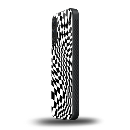 Trippy BW Checkers samsung galaxy m35 5g mobile cover | shockproof glass phone case