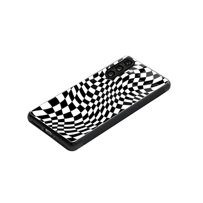 Trippy BW Checkers stylish phone case for samsung galaxy a56 5g | glossy glass and slim fit