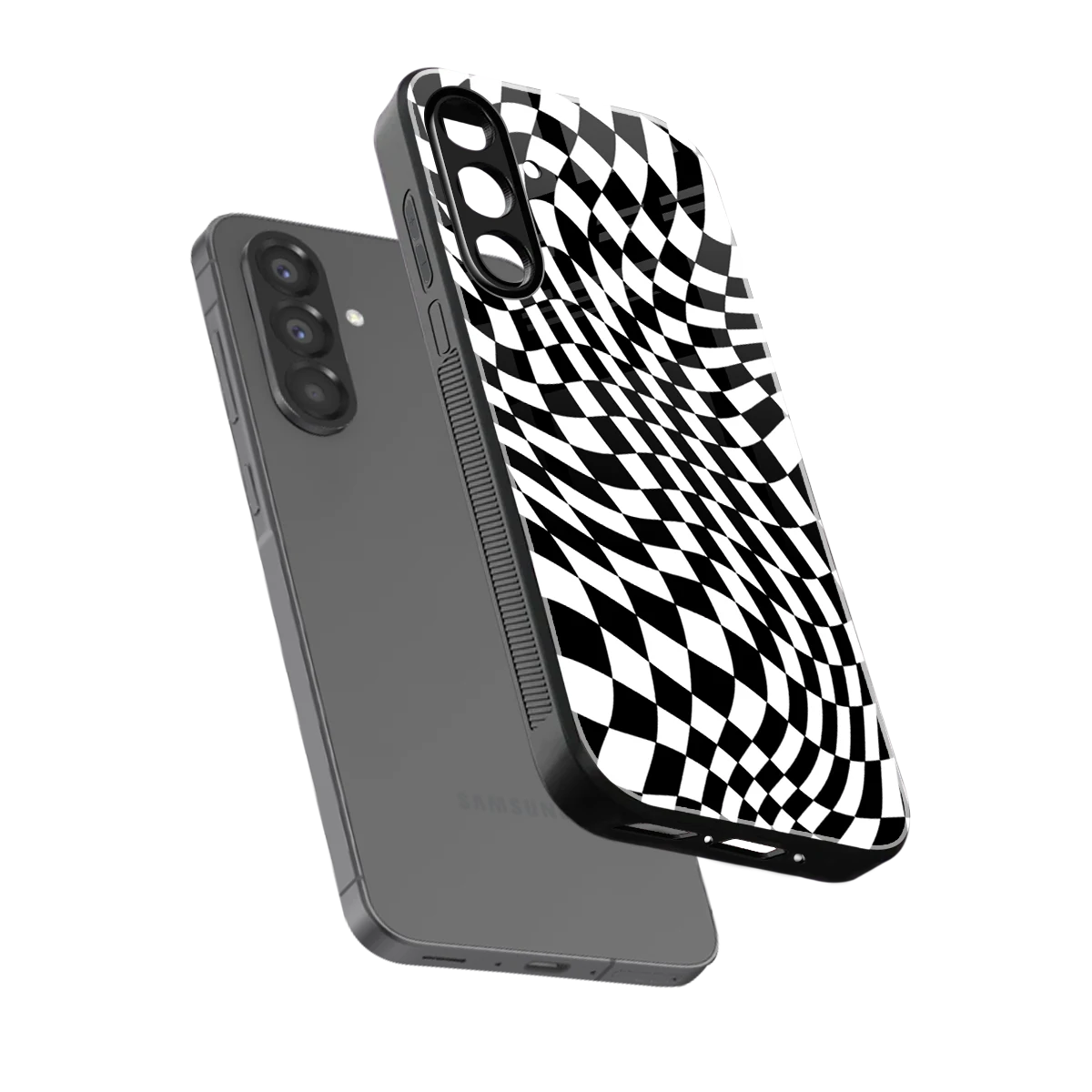 Trippy BW Checkers sleek samsung galaxy a56 5g cover with tempered glass back and TPU edges