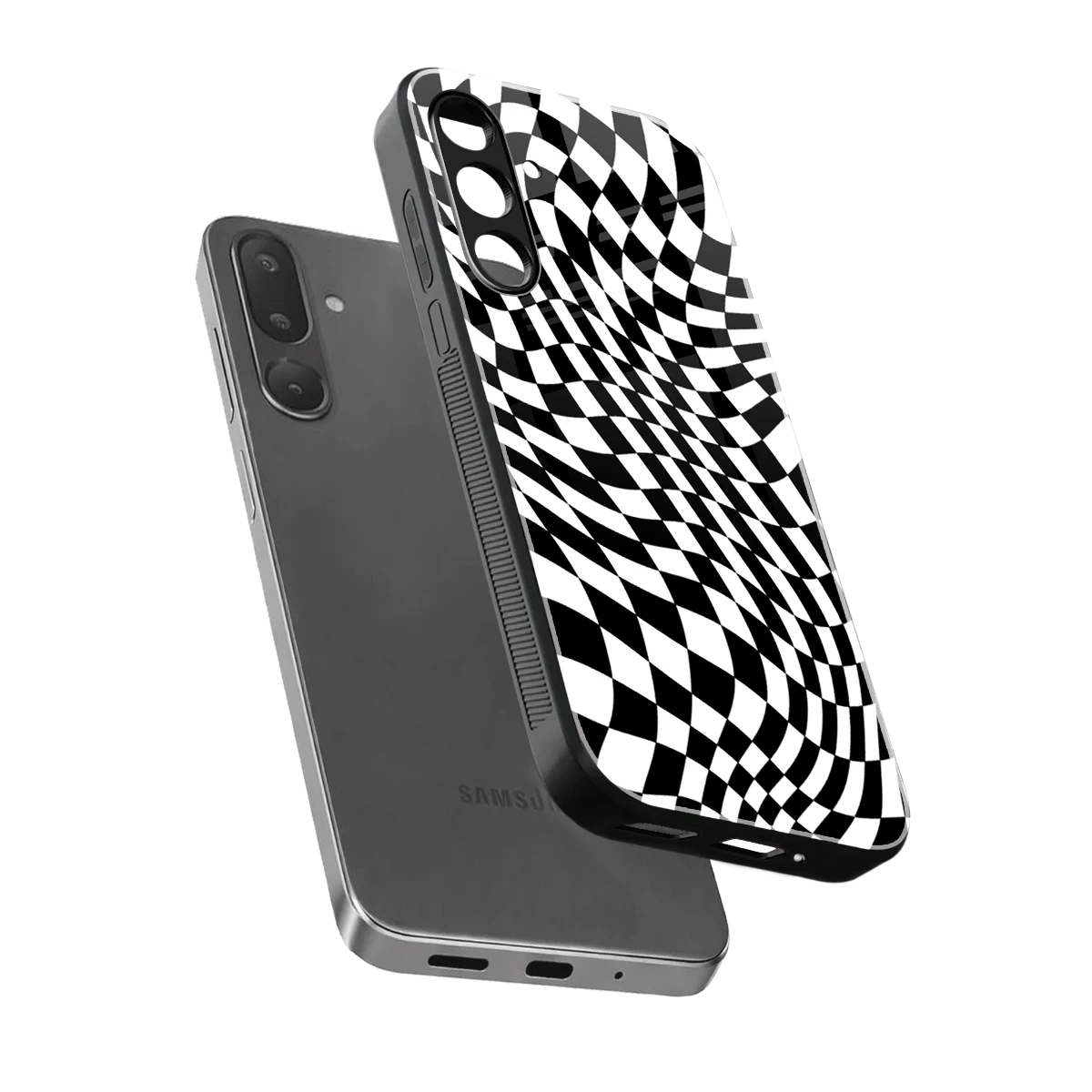 Trippy BW Checkers sleek samsung galaxy m36 5g cover with tempered glass back and TPU edges