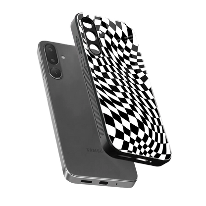 Trippy BW Checkers sleek samsung galaxy m16 5g cover with tempered glass back and TPU edges