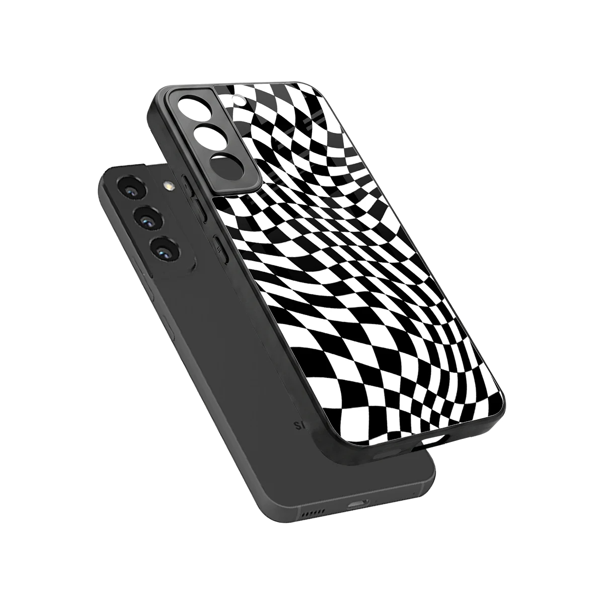 Trippy BW Checkers sleek samsung galaxy s22 cover with tempered glass back and TPU edges