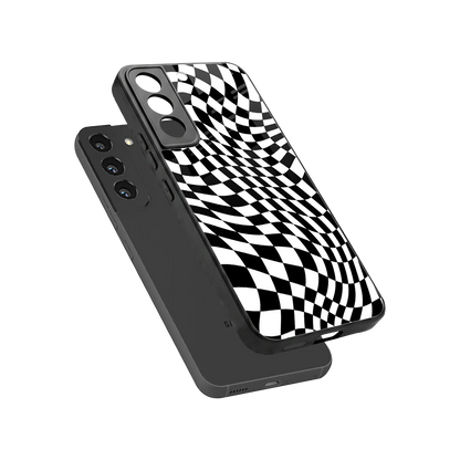 Trippy BW Checkers sleek samsung galaxy s22 cover with tempered glass back and TPU edges