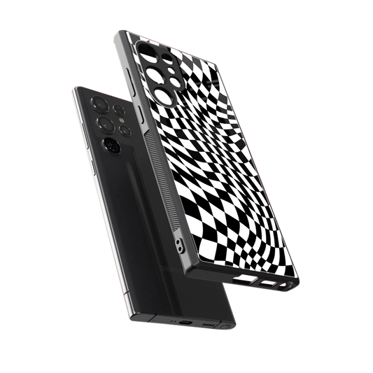 Trippy BW Checkers sleek samsung galaxy s23 ultra cover with tempered glass back and TPU edges