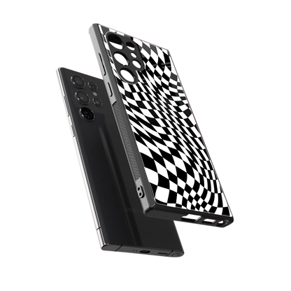 Trippy BW Checkers sleek samsung galaxy s24 ultra cover with tempered glass back and TPU edges