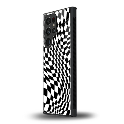 Trippy BW Checkers samsung galaxy s24 ultra mobile cover | shockproof glass phone case