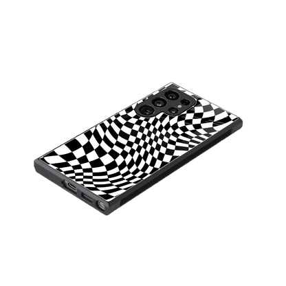 Trippy BW Checkers stylish phone case for samsung galaxy s24 ultra | glossy glass and slim fit