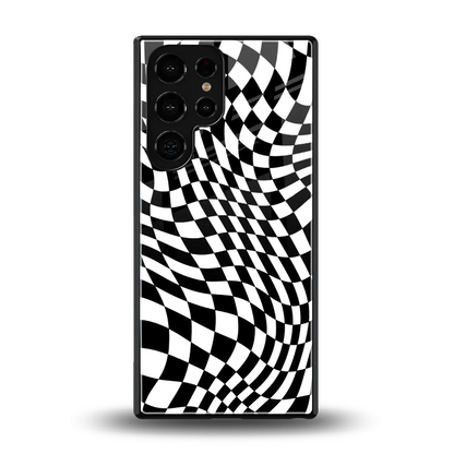 Trippy BW Checkers back phone cover | glass case for samsung galaxy s25 ultra
