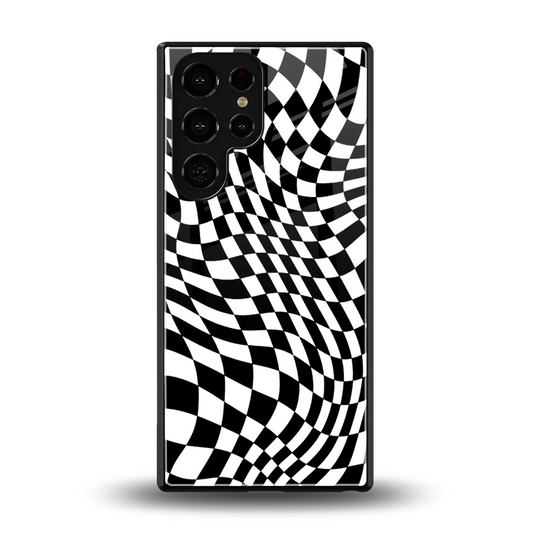 Trippy BW Checkers back phone cover | glass case for samsung galaxy s25 ultra